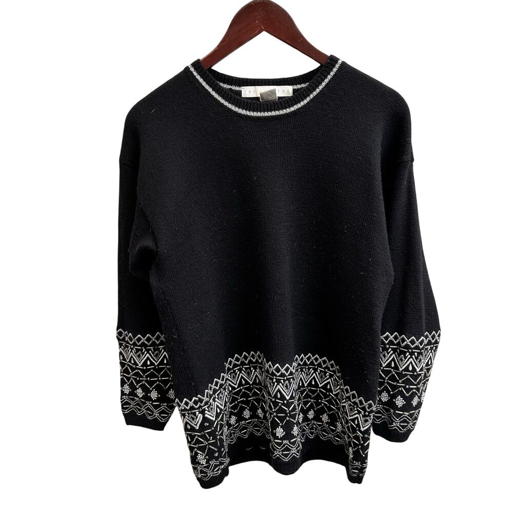 Vintage The Limited Wool Fair Isle Black Sweater Size Womens S